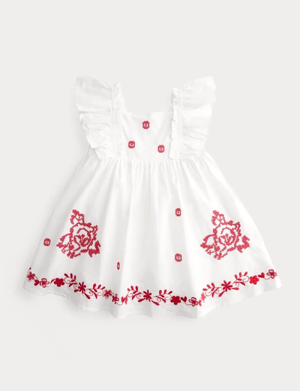 Pure Cotton Embroidered Ruffle Sleeve Dress (2-10 Yrs)