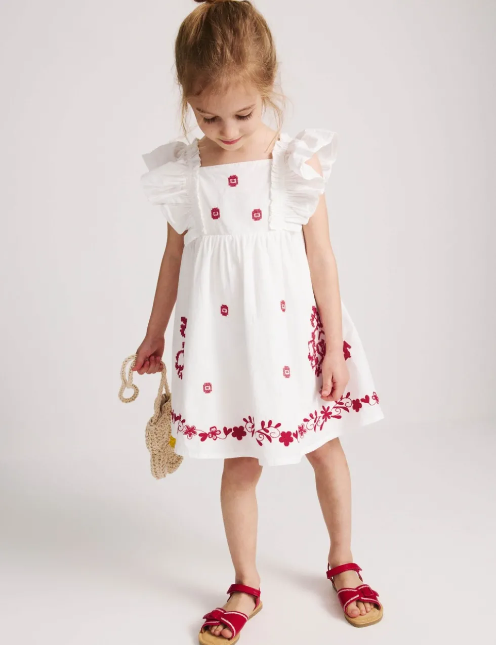 Pure Cotton Embroidered Ruffle Sleeve Dress (2-10 Yrs)