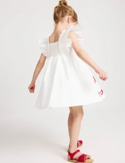 Pure Cotton Embroidered Ruffle Sleeve Dress (2-10 Yrs)