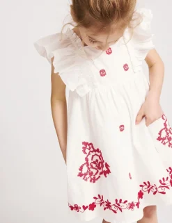 Pure Cotton Embroidered Ruffle Sleeve Dress (2-10 Yrs)