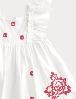 Pure Cotton Embroidered Ruffle Sleeve Dress (2-10 Yrs)