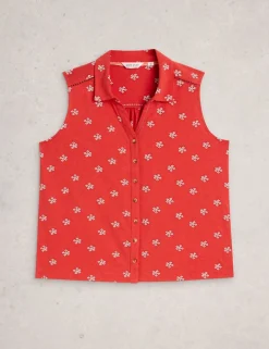 Pure Cotton Embroidered Sleeveless Shirt