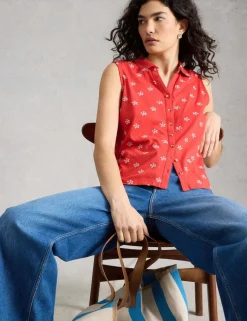 Pure Cotton Embroidered Sleeveless Shirt