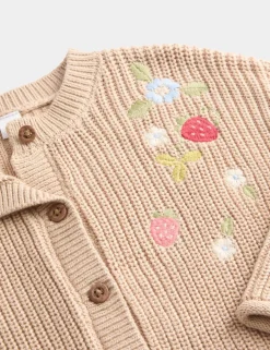 Pure Cotton Embroidered Strawberry Cardigan (0-3 Yrs)