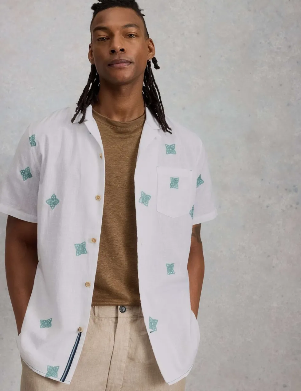 Pure Cotton Embroidered Short Sleeve Shirt