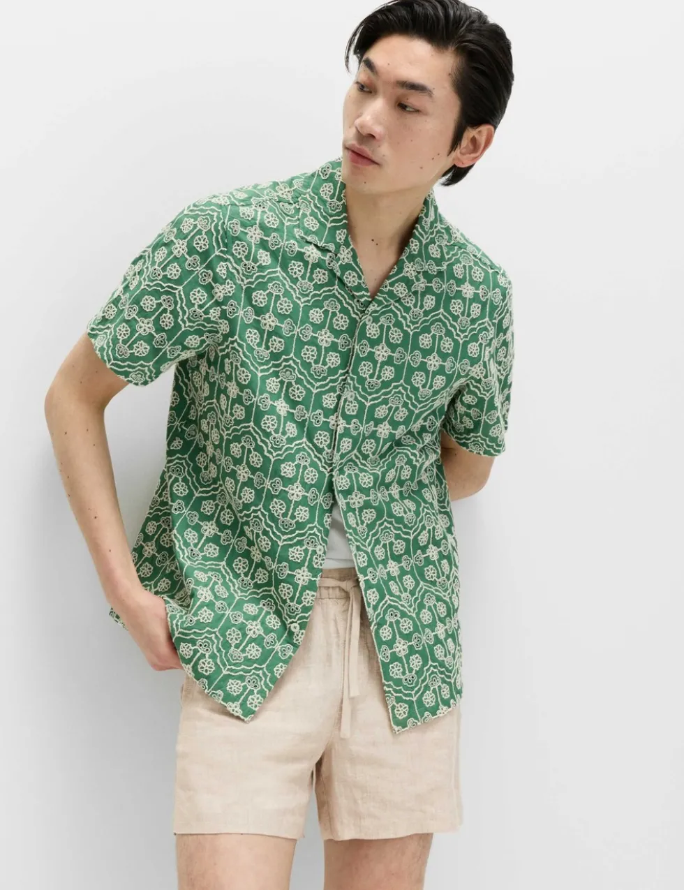 Pure Cotton Embroidered Short Sleeve Shirt