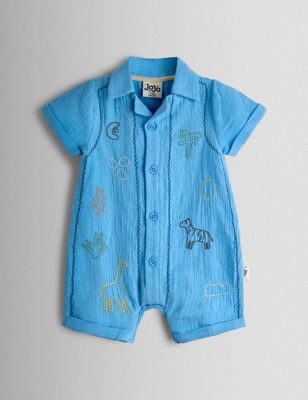 Pure Cotton Embroidered Safari Romper (0-24 Mths)