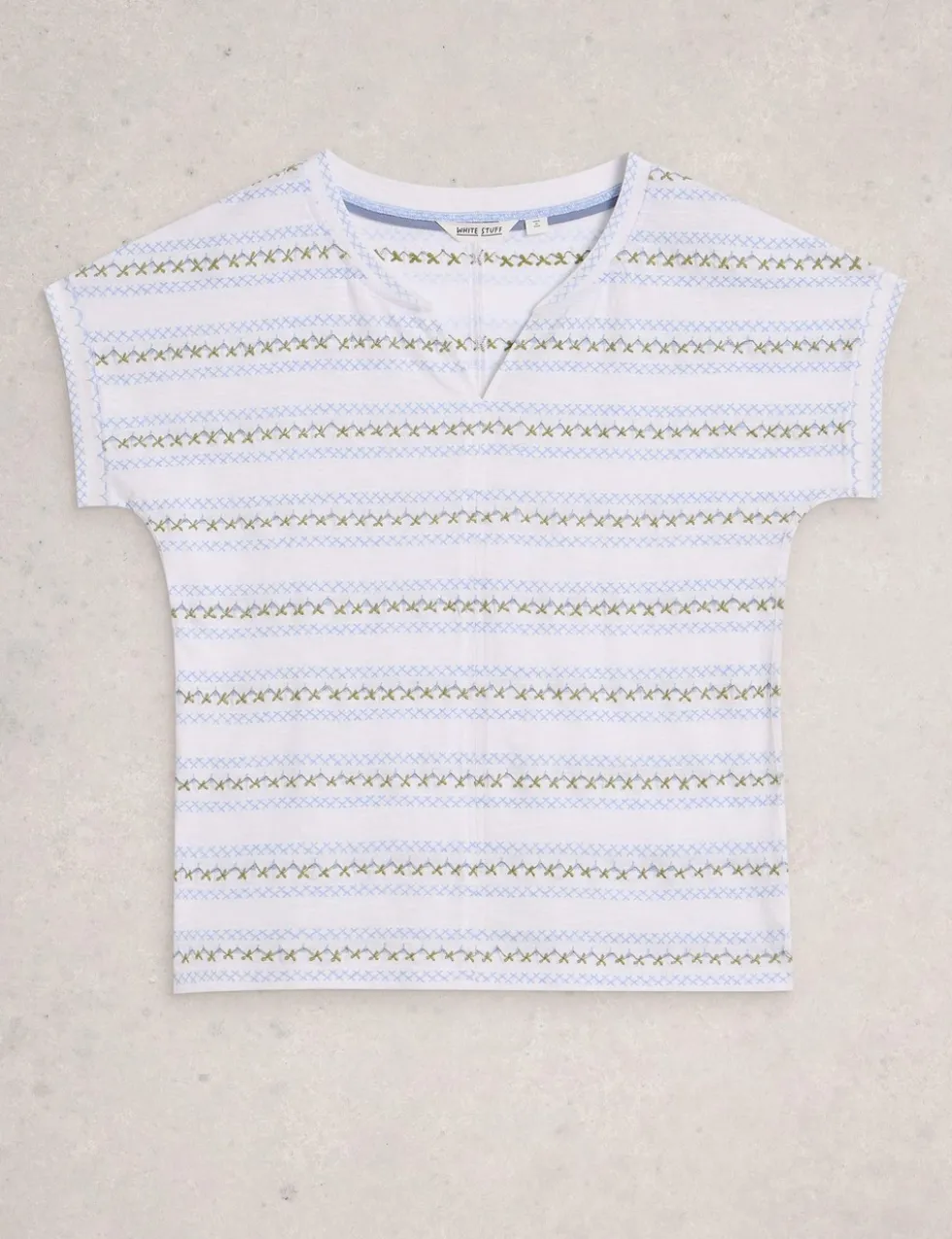 Pure Cotton Embroidered Stripe T-Shirt