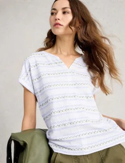 Pure Cotton Embroidered Stripe T-Shirt