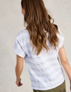 Pure Cotton Embroidered Stripe T-Shirt