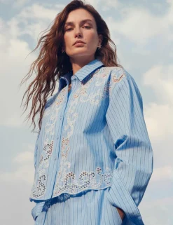 Pure Cotton Embroidered Striped Shirt