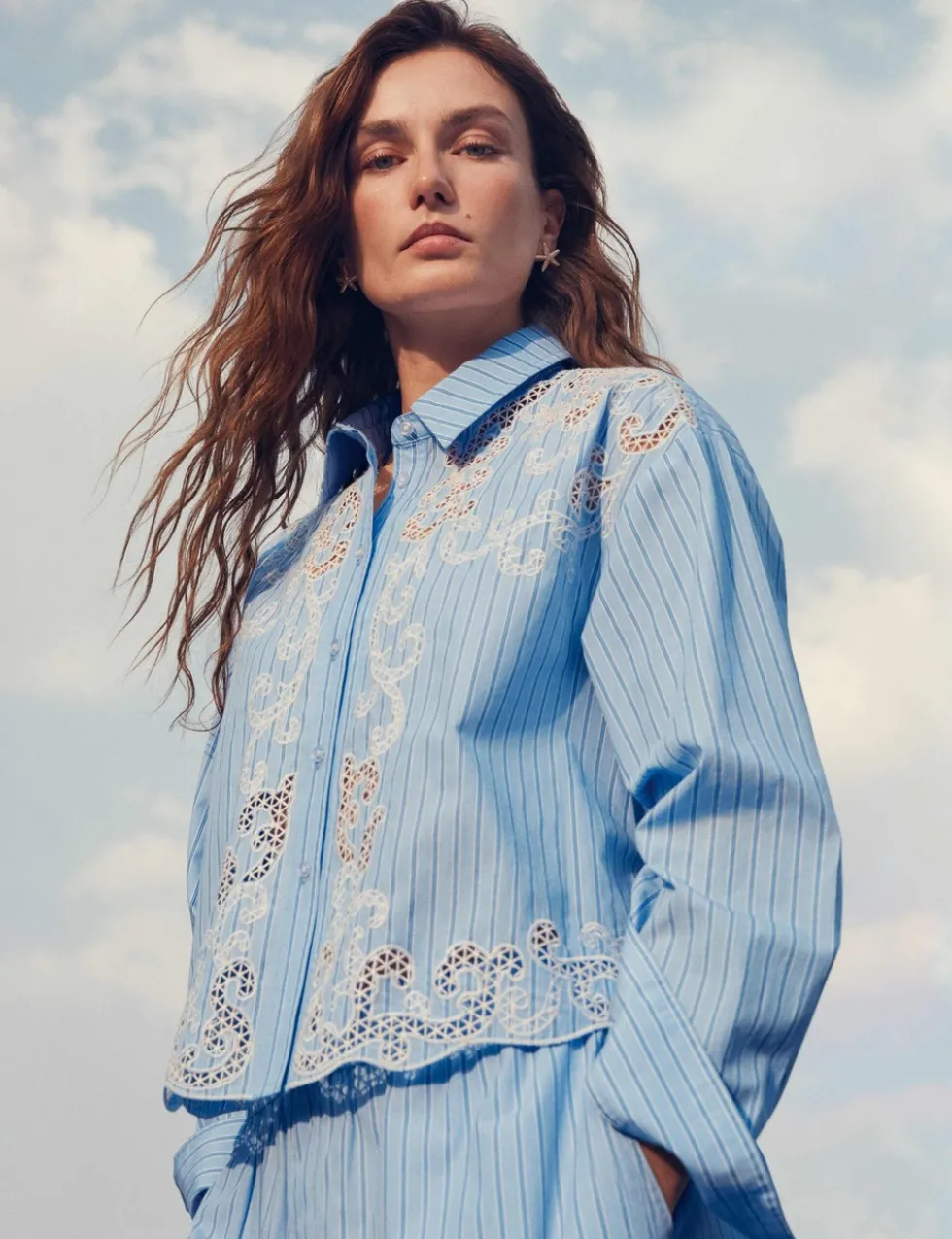 Pure Cotton Embroidered Striped Shirt