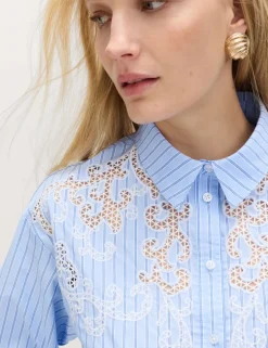 Pure Cotton Embroidered Striped Shirt
