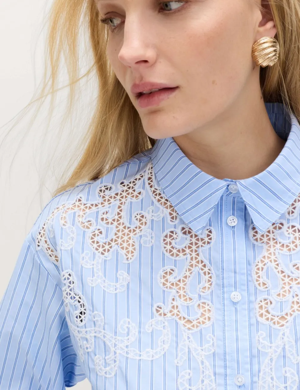 Pure Cotton Embroidered Striped Shirt