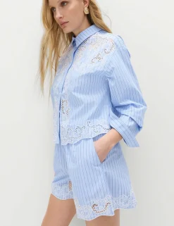 Pure Cotton Embroidered Striped Shirt