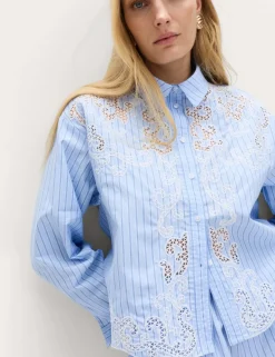 Pure Cotton Embroidered Striped Shirt