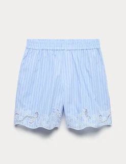 Pure Cotton Embroidered Striped Shorts