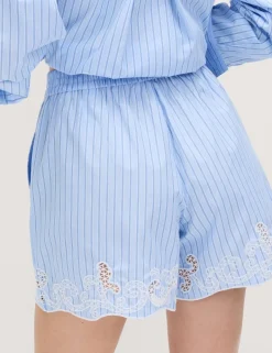 Pure Cotton Embroidered Striped Shorts