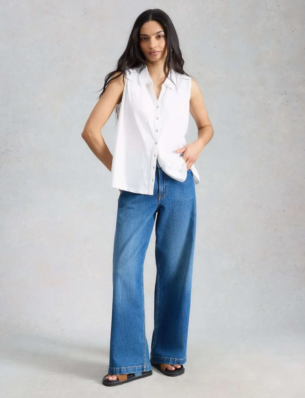 Pure Cotton Embroidered Sleeveless Shirt