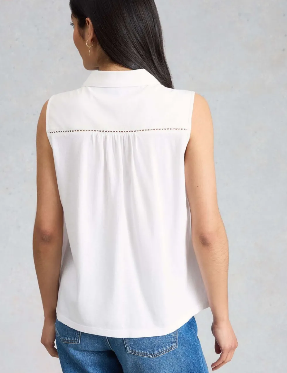 Pure Cotton Embroidered Sleeveless Shirt