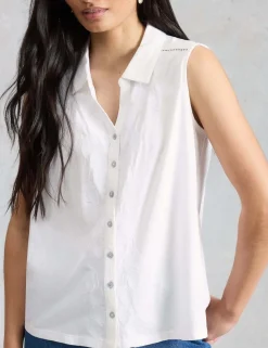 Pure Cotton Embroidered Sleeveless Shirt