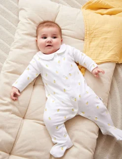 Pure Cotton Embroidered Sleepsuit (7lbs-12 Mths)