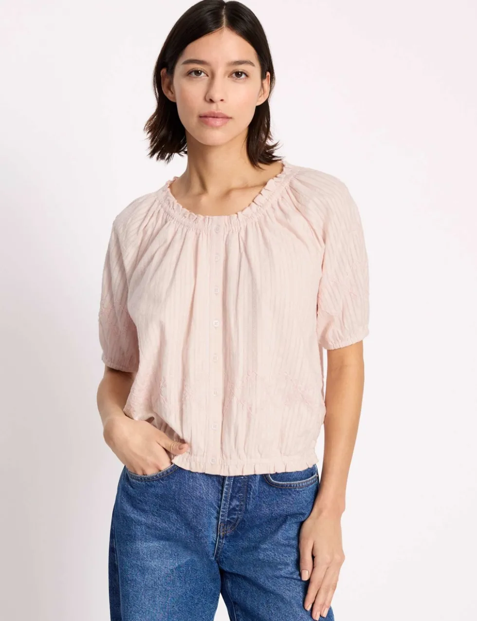 Pure Cotton Embroidered Scoop Neck Top