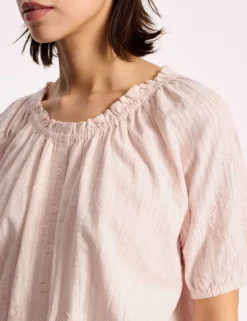 Pure Cotton Embroidered Scoop Neck Top
