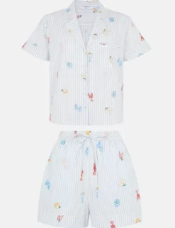 Pure Cotton Embroidered Stripe Short Pyjama Set