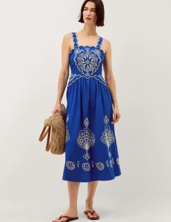 Pure Cotton Embroidered Square Neck Dress