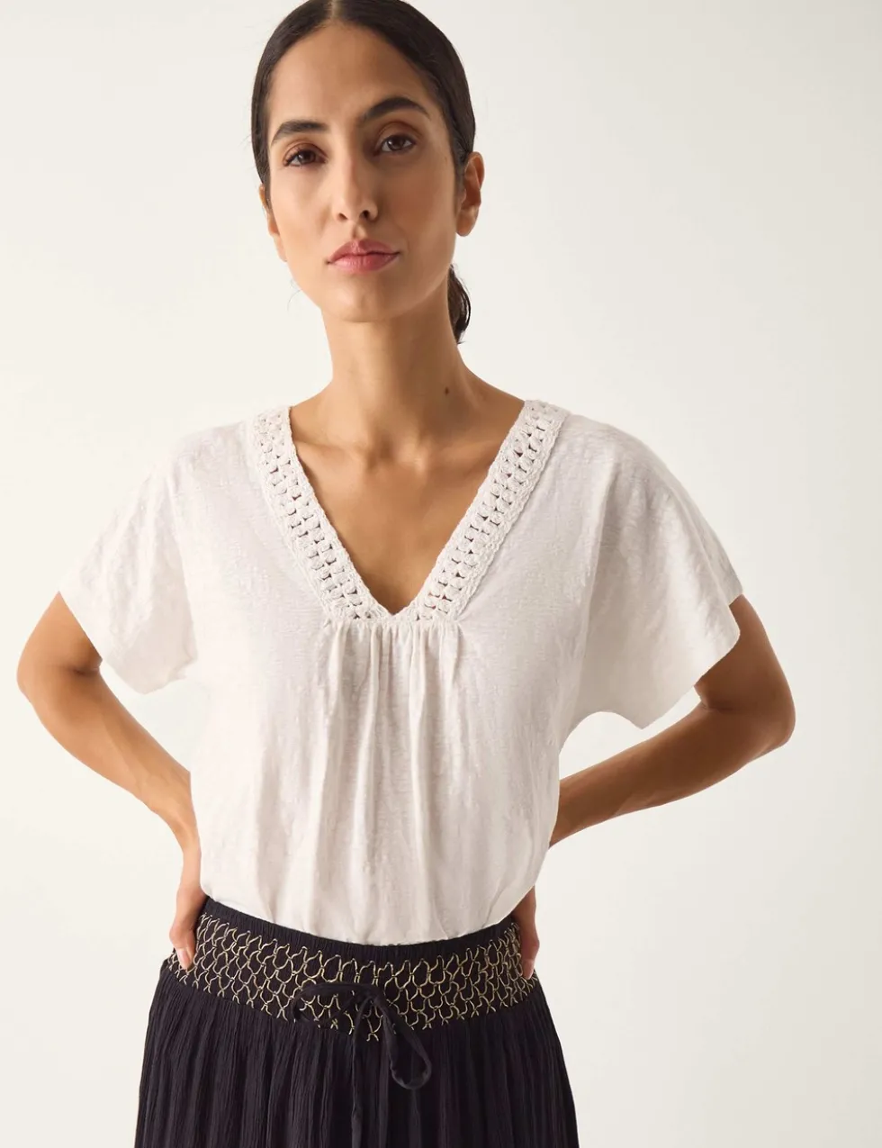 Pure Cotton Embroidered Trim T-Shirt