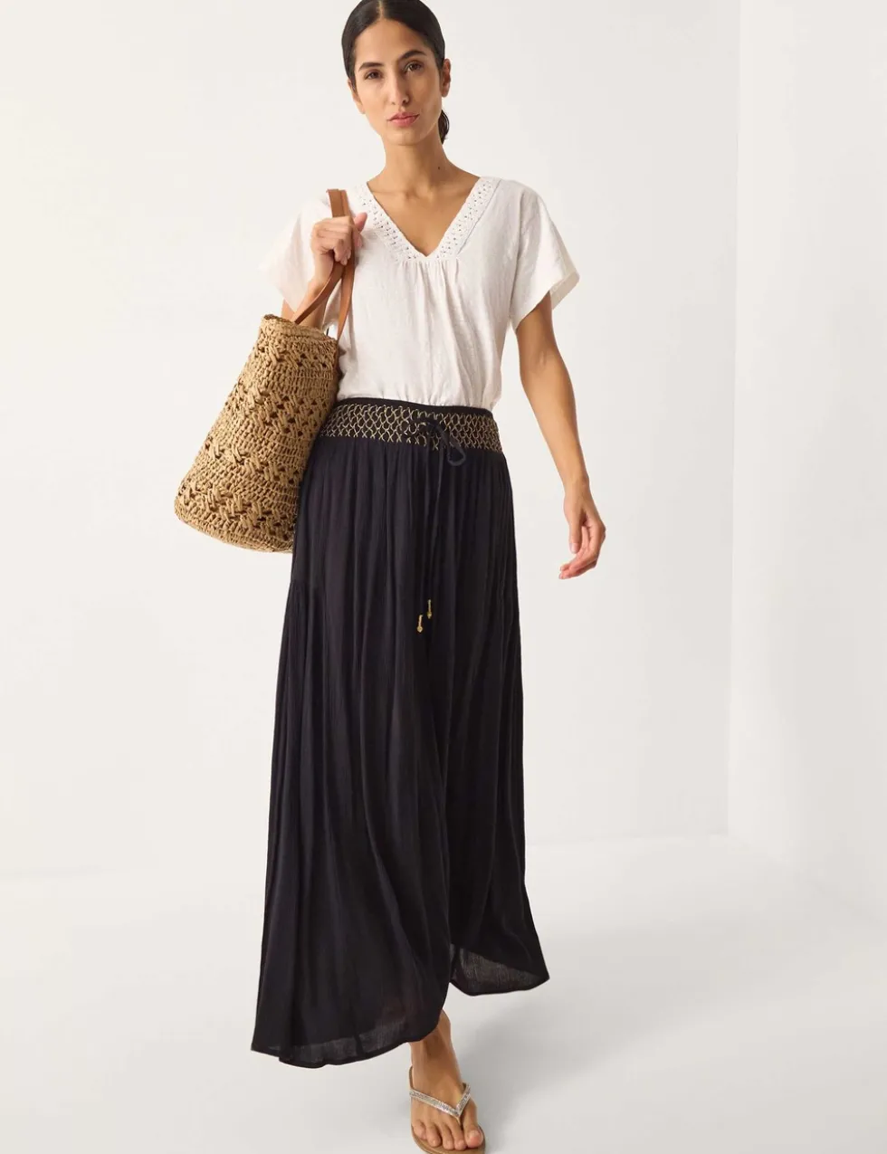 Pure Cotton Embroidered Trim T-Shirt