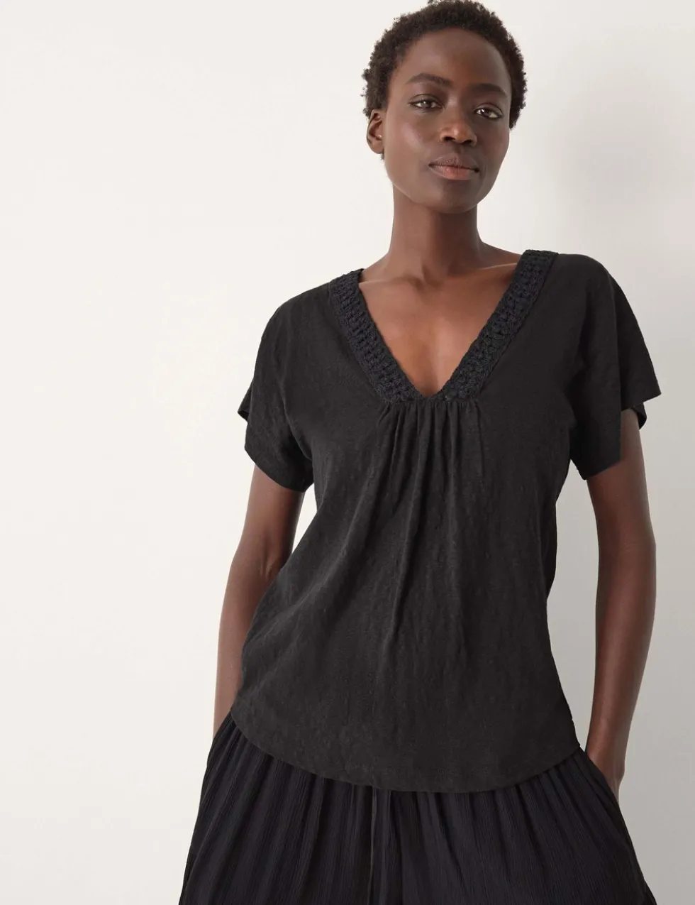 Pure Cotton Embroidered Trim T-Shirt
