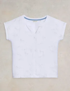 Pure Cotton Embroidered V-Neck T-Shirt