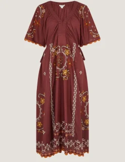 Pure Cotton Embroidered V-Neck Midaxi Dress