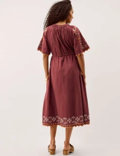Pure Cotton Embroidered V-Neck Midaxi Dress