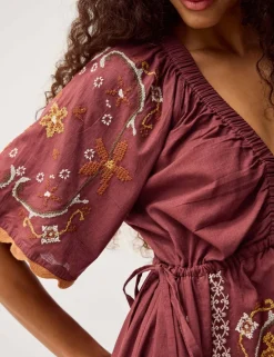 Pure Cotton Embroidered V-Neck Midaxi Dress