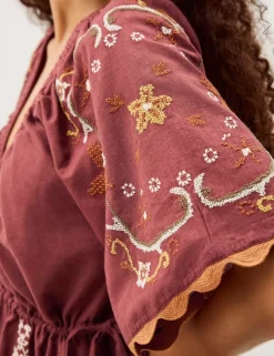 Pure Cotton Embroidered V-Neck Midaxi Dress