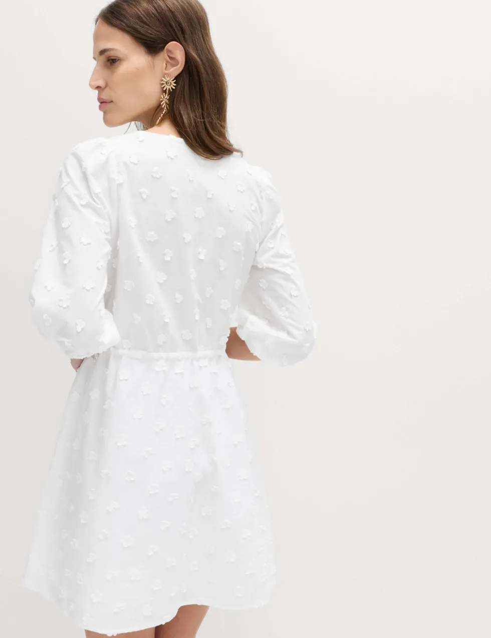 Pure Cotton Embroidered V-Neck Mini Waisted Dress