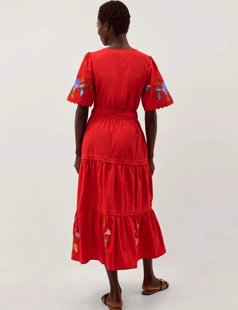 Pure Cotton Embroidered V-Neck Midi Dress