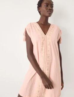 Pure Cotton Embroidered V-Neck Mini Kaftan