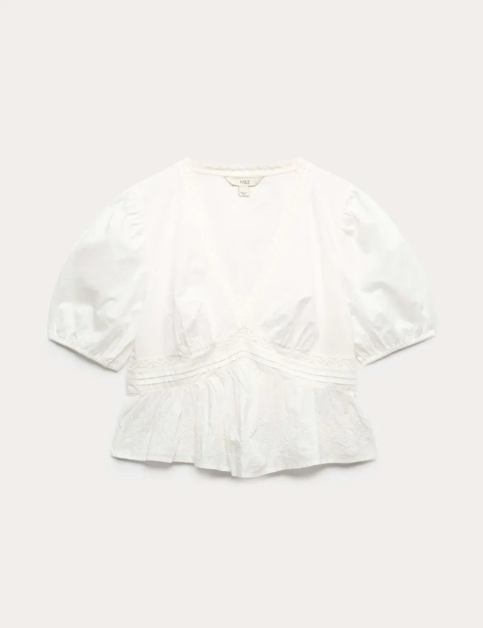 Pure Cotton Embroidered V-Neck Blouse