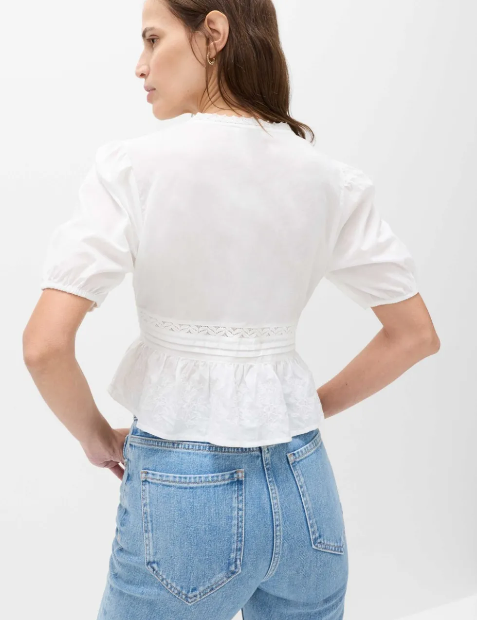 Pure Cotton Embroidered V-Neck Blouse