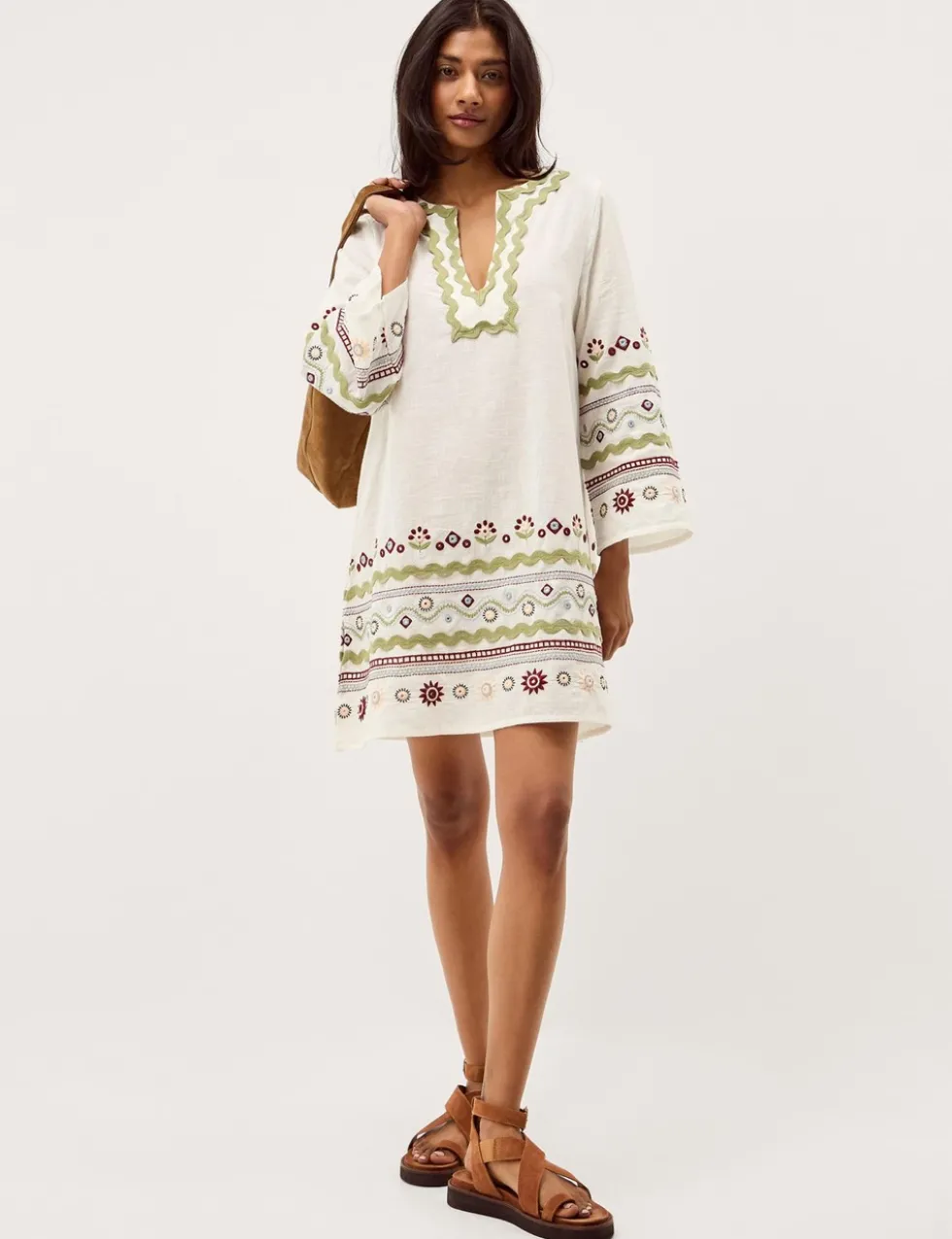 Pure Cotton Embroidered V-Neck Relaxed Tunic