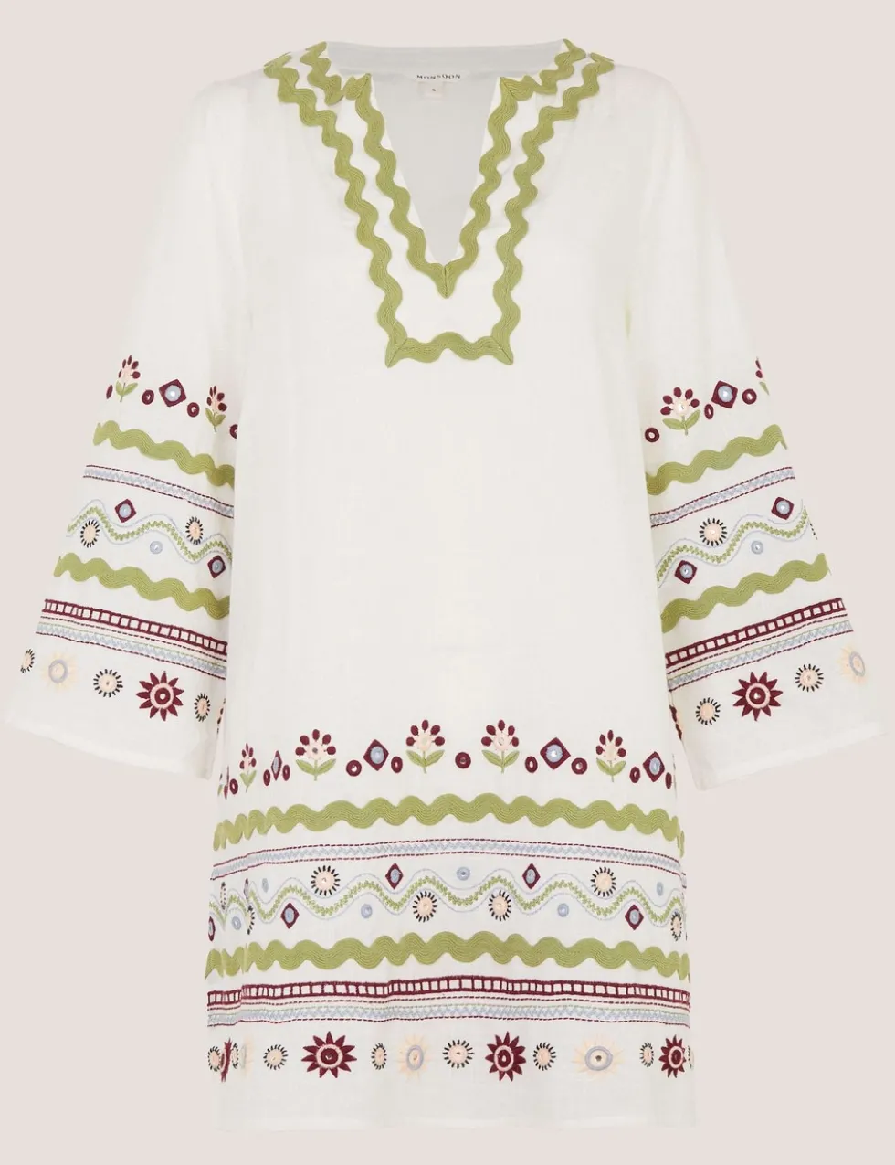 Pure Cotton Embroidered V-Neck Relaxed Tunic