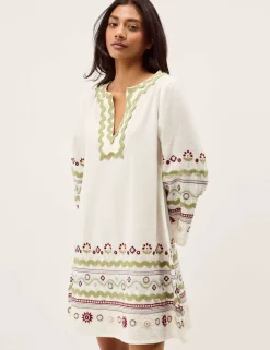 Pure Cotton Embroidered V-Neck Relaxed Tunic