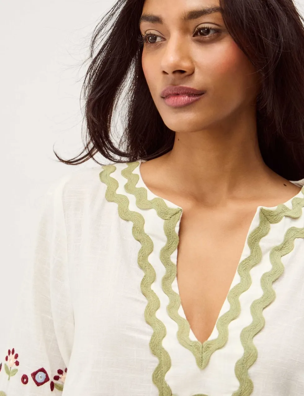 Pure Cotton Embroidered V-Neck Relaxed Tunic