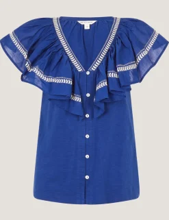 Pure Cotton Embroidered V-Neck Blouse