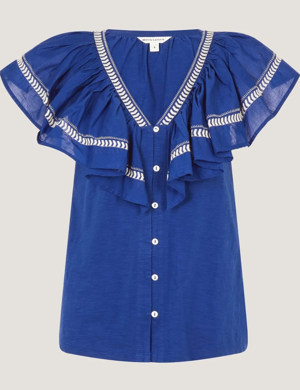 Pure Cotton Embroidered V-Neck Blouse