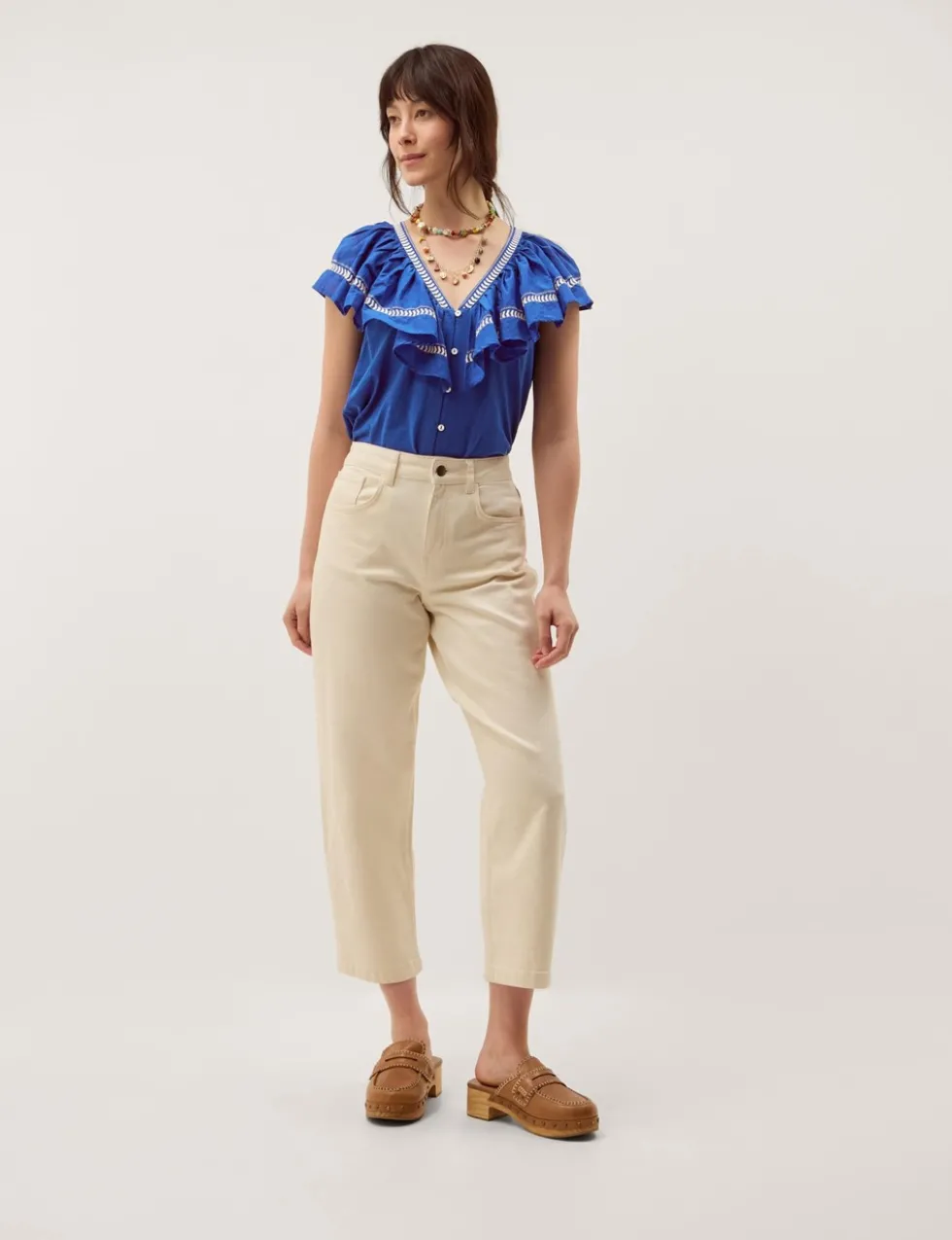 Pure Cotton Embroidered V-Neck Blouse
